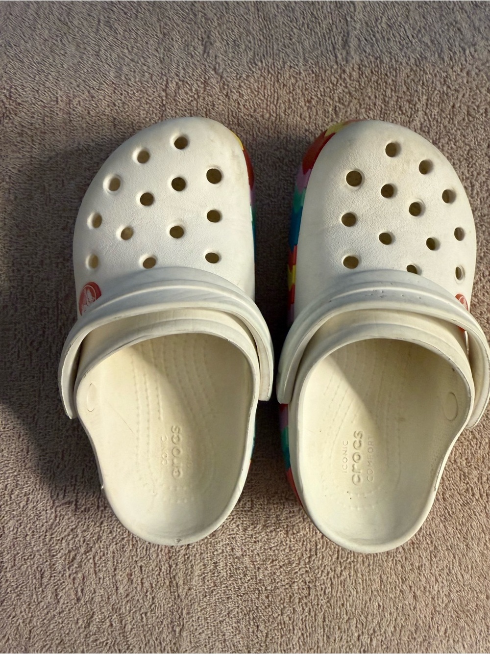 CROCS Kids White Clogs with Multicolor Sides